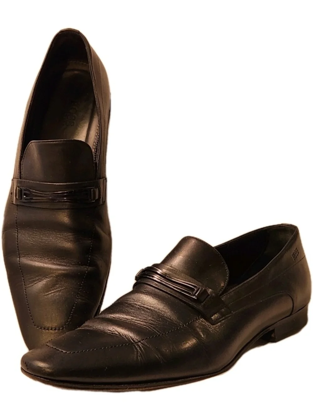 Hugo Boss Size 9 Black Leather Slip-On Loafers Dress Shoes Formal Preppy Office